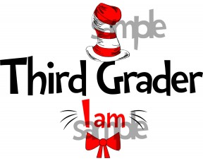 Third Grader I am iron on transfer, Cat in the Hat iron on transfer for Third Grader, (1s)